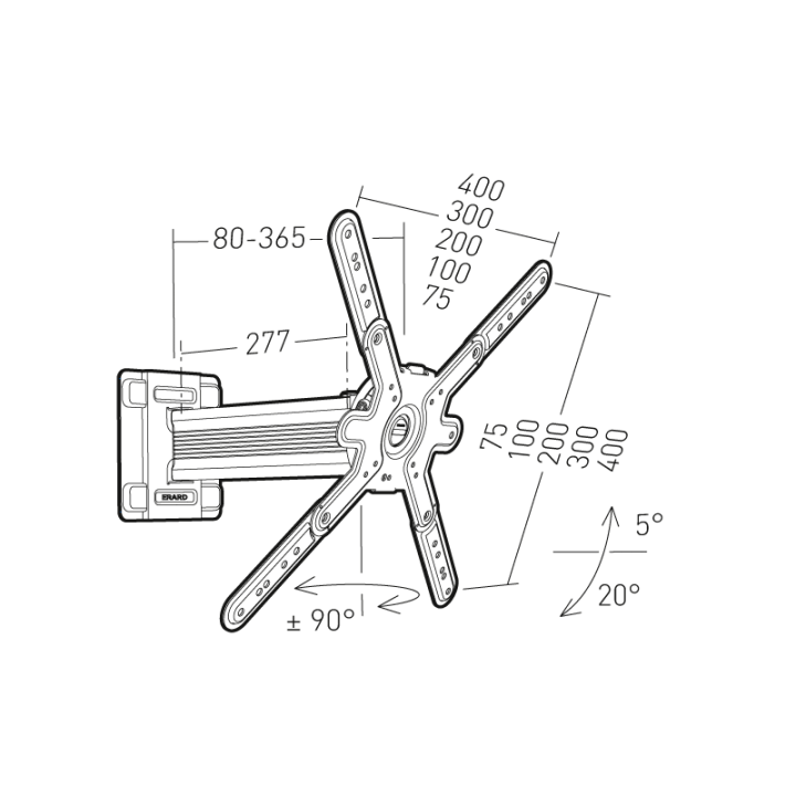 CLIFF 400TW90 - Support inclinable et orientable avec déport pour écrans de 30" à 65"