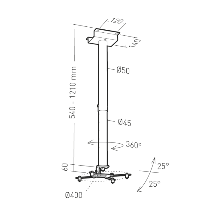 Support Au Sol Pour Projecteur Universel - Hauteur Réglable 122-154 Cm - Plateau 39x29 Cm - Rotation 360° - Charge 5 Kg